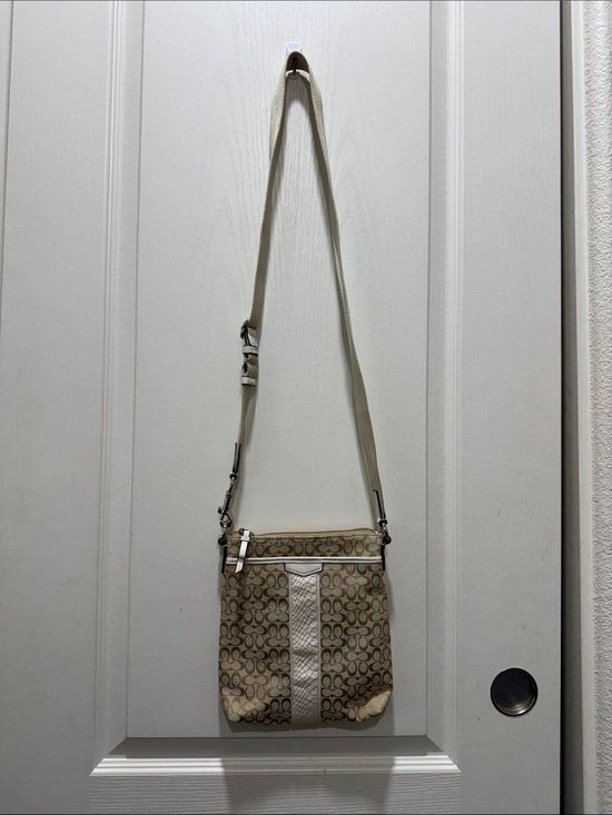 Coach Handbags - Coach Signature File Crossbody Bag Khaki White Snake Embossed Trim